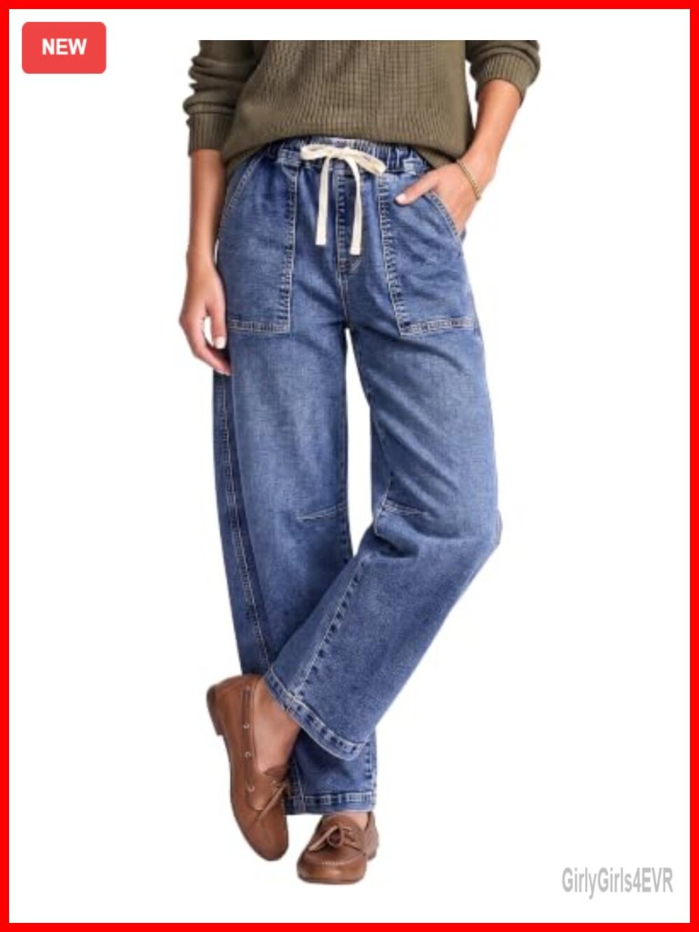 Womens Baggy Barrel Wide Leg High Waisted Stretchy Denim Jeans